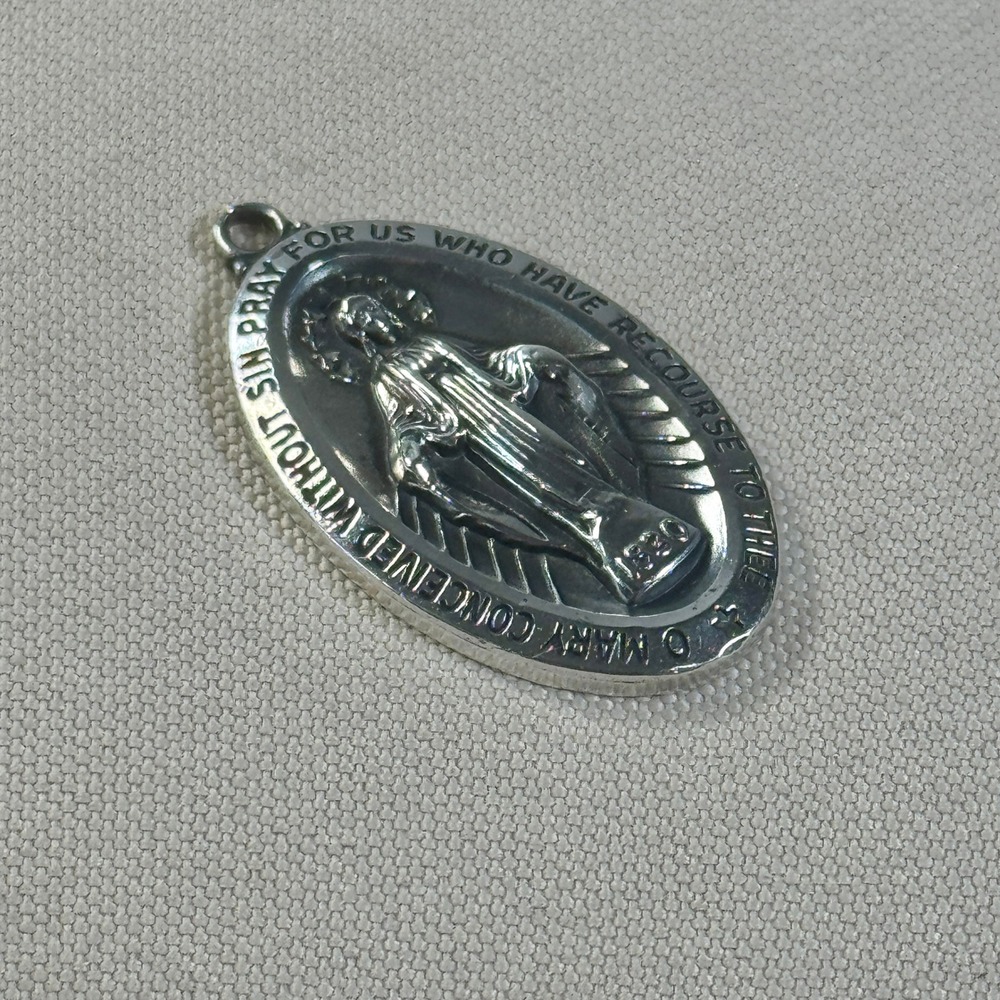 Miraculous Medal Sterling Silver Virgin Mary Religious Pendant 9g Oval Medallion - Picture 9 of 9